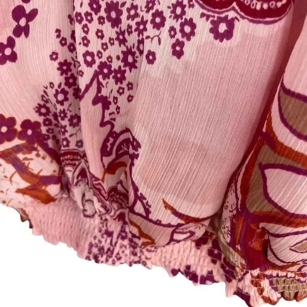 Free People Crop Top Pink Print Tie Strap
